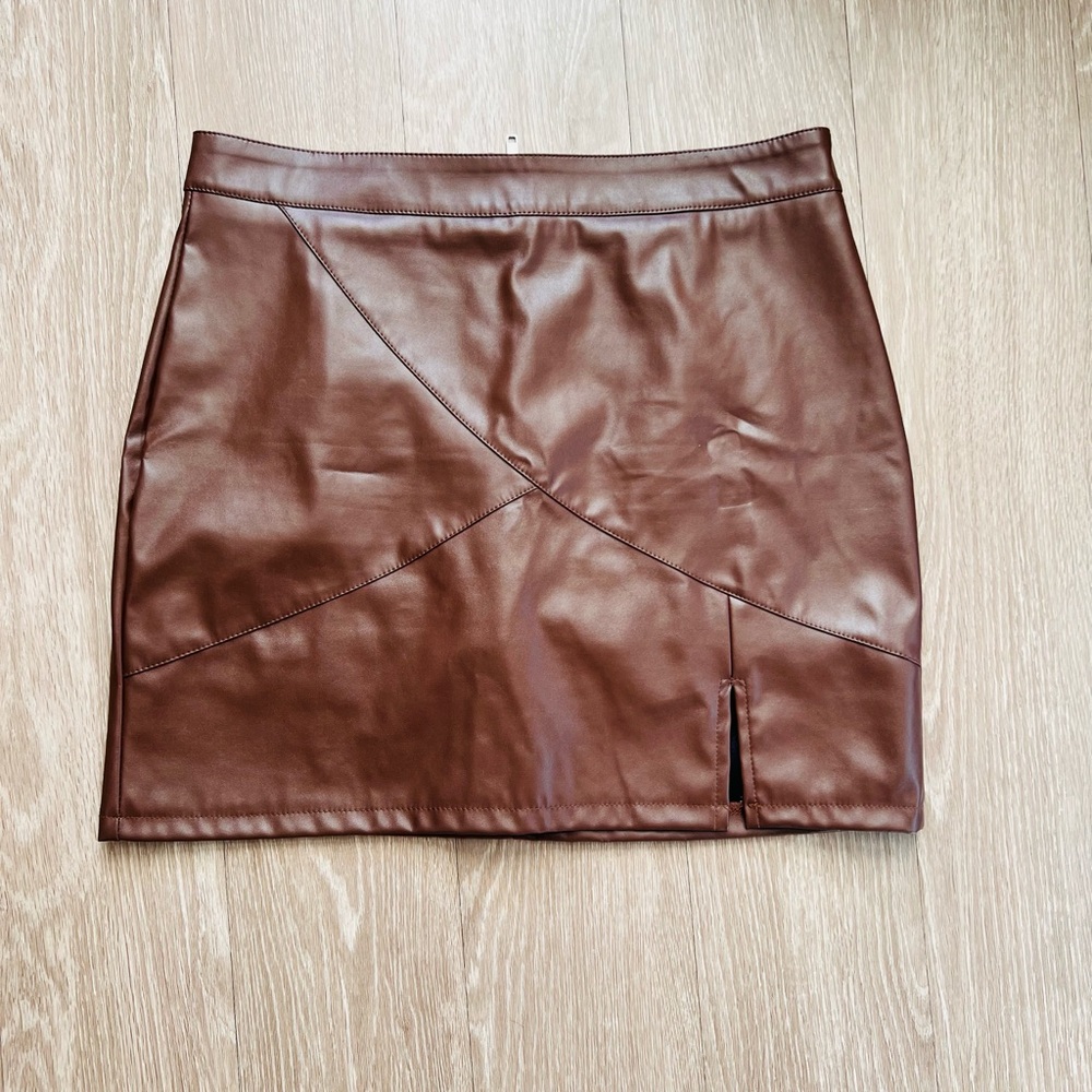 Brown Faux Leather Mini Skirt